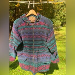 Warm Multicolored Wool Hooded Coat